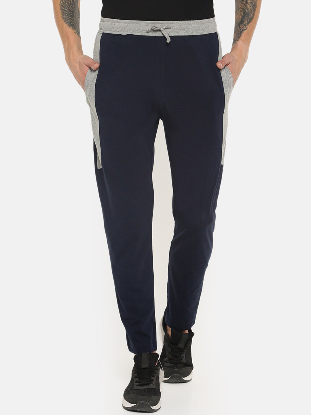 Dollar  Men Solid Contrast Cut and Sew Panelled Track Pant with One side Zipper Pocket