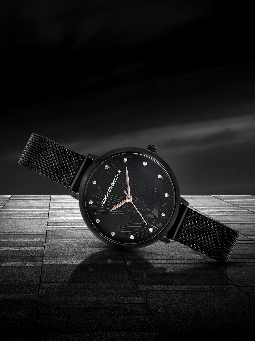 Buy French Connection Women Black Floral Textured Analogue Watch