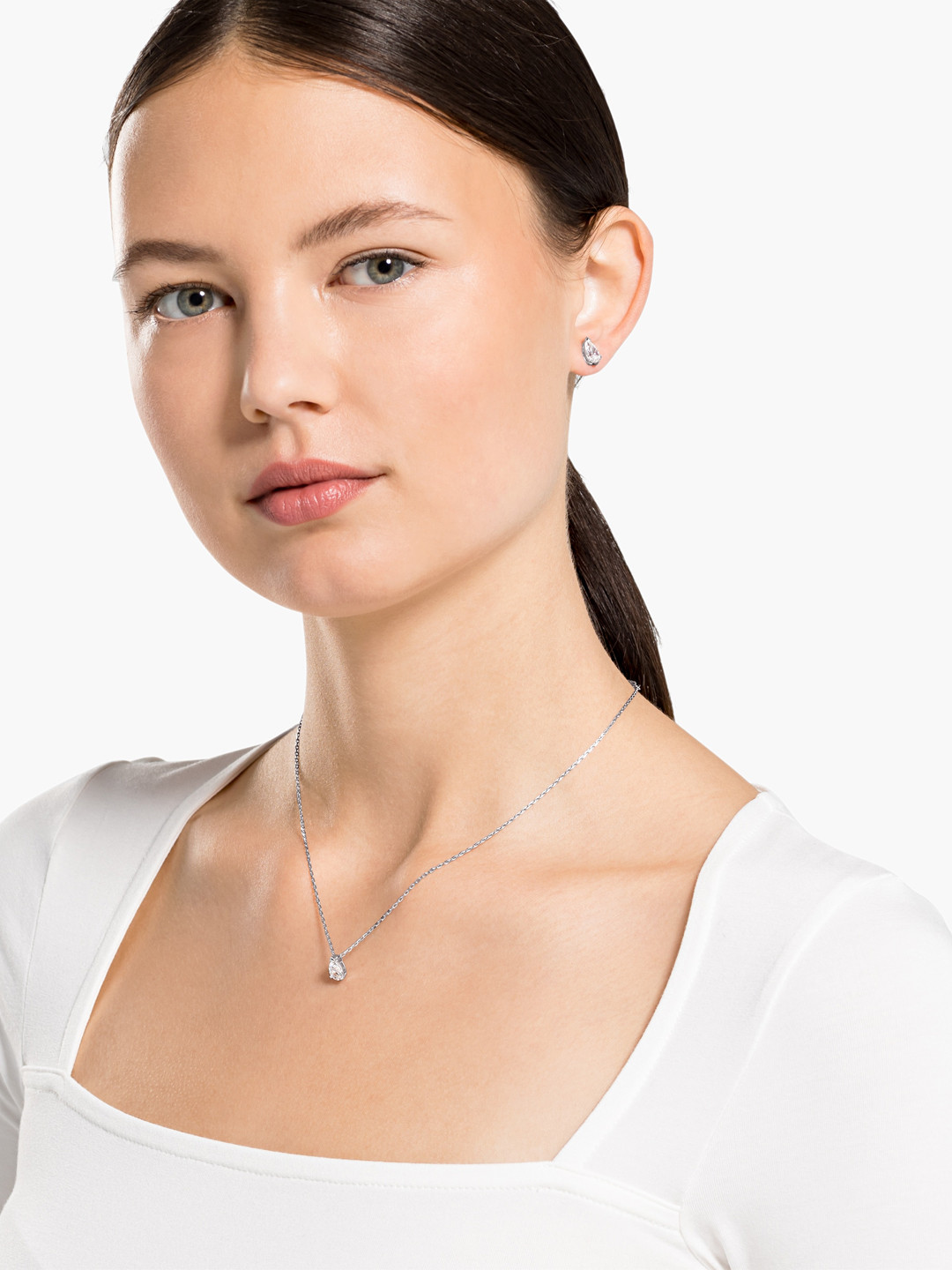 SWAROVSKI Rhodium-Plated Silver-Toned & White Crystal-Studded Attract Jewellery Set