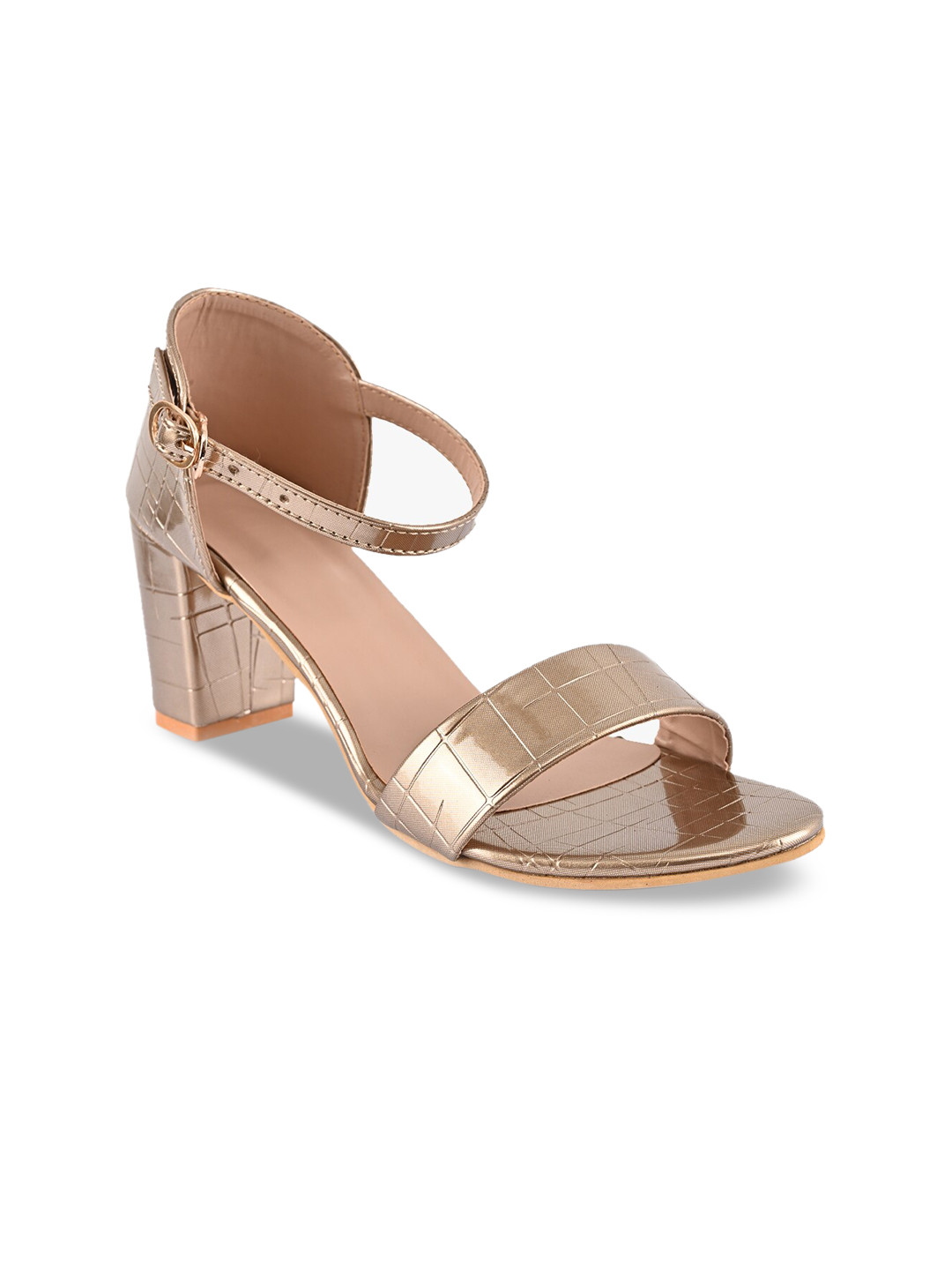 BuckleUp Women Gold Textured Block Heels