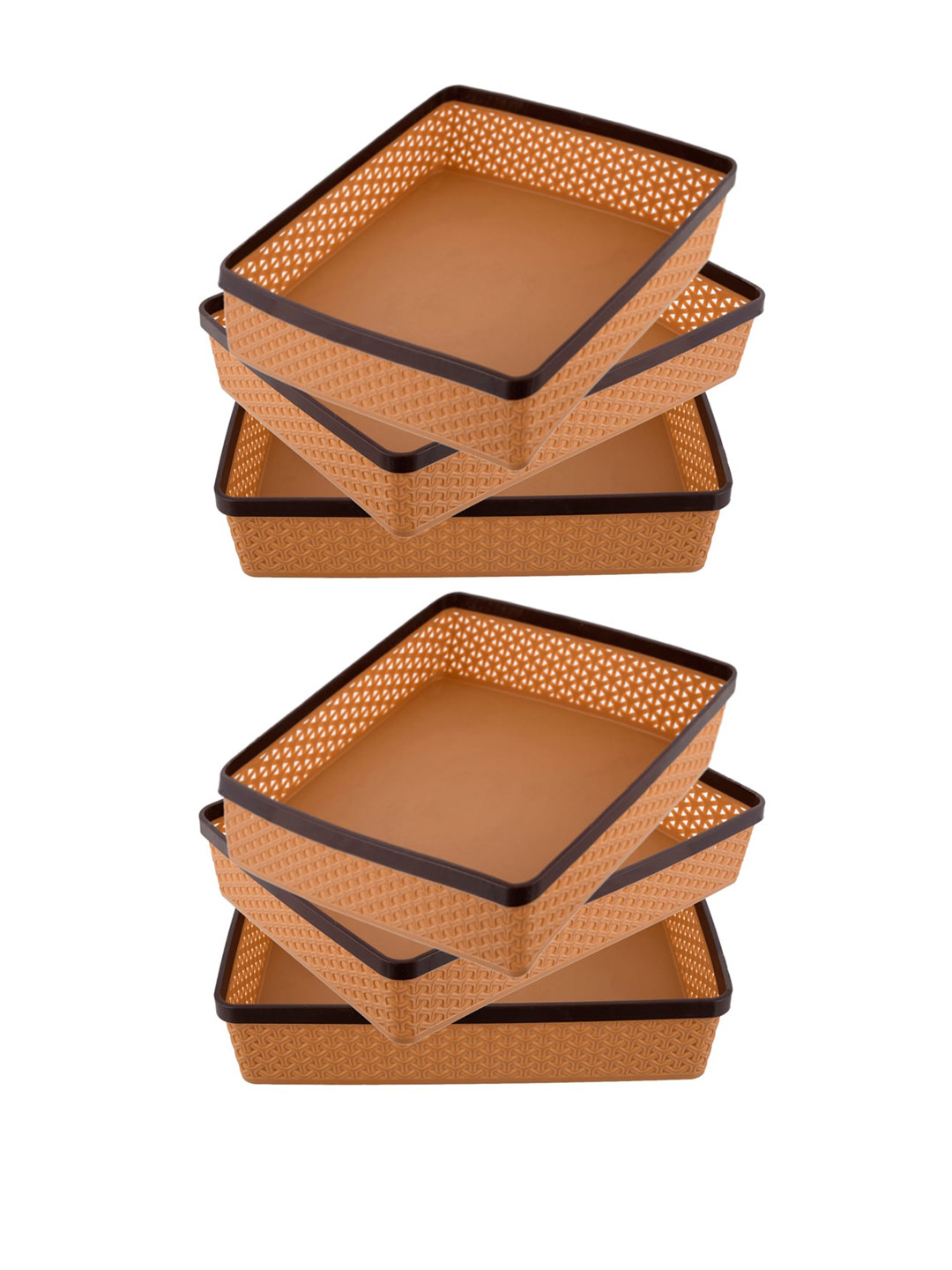 Kuber Industries Set Of 6 Beige & Brown Solid Multi-Utility Solitaire Stationary Office Tray Organisers