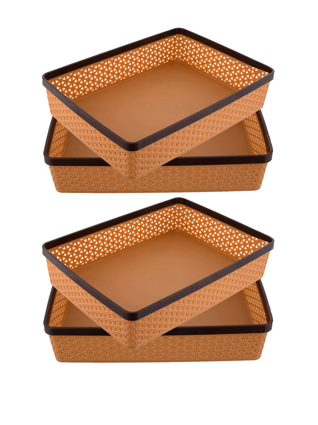 Kuber Industries Set Of 4 Brown Textured Plastic Solitaire Desk Organisers
