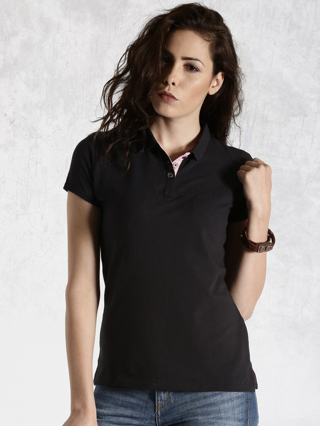 Roadster Black Polo Pure Cotton  Pure Cotton T-shirt