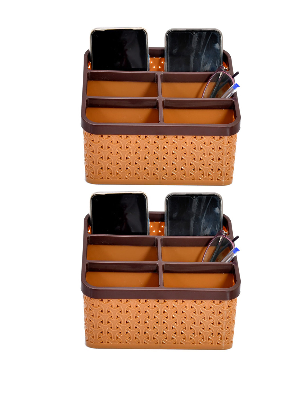 Kuber Industries Set Of 2 Beige Solid Compact Desk Organizer Stationary Boxes