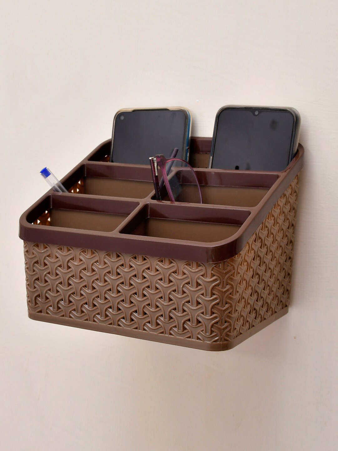 Kuber Industries Brown Solid Compact Desk Organizer Stationary Box