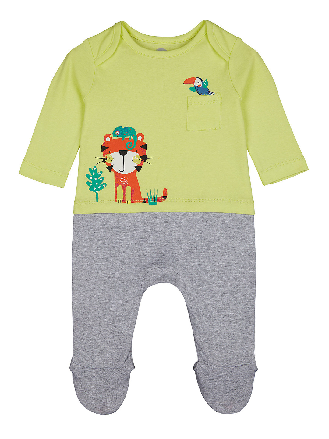 mothercare Infants Green And Grey Printed Rompers