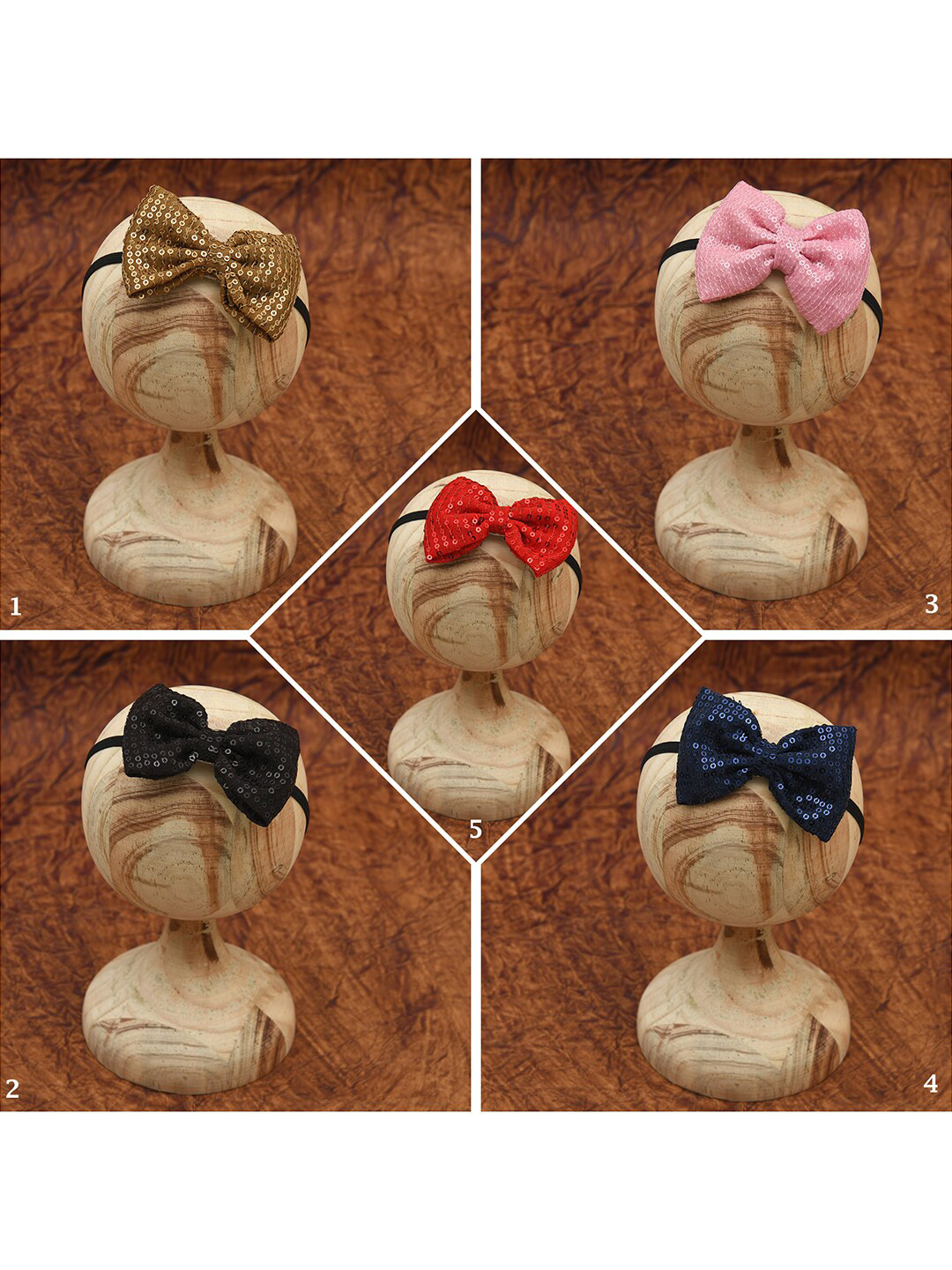 FUNKRAFTS Girls Set Of 5 Sequin Bow Embellished Headbands