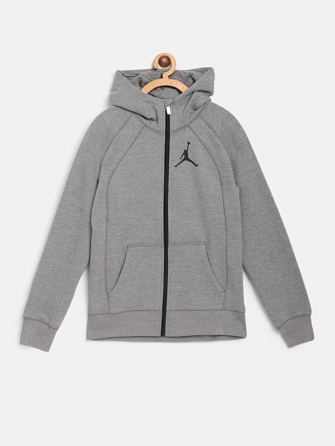 Buy Jordan Boys Grey Melange Wings Fleece FZ Solid Hooded Sweatshirt Sweatshirts for Boys 12366674 Myntra