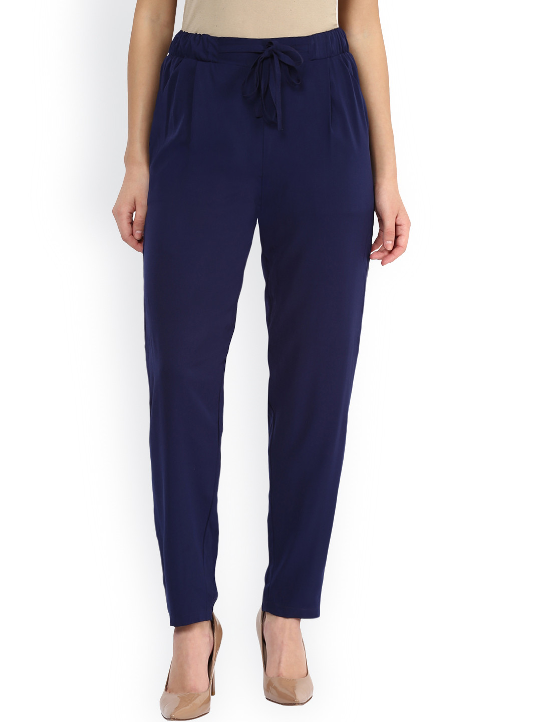 Miss Chase Navy Relaxed Fit Trousers