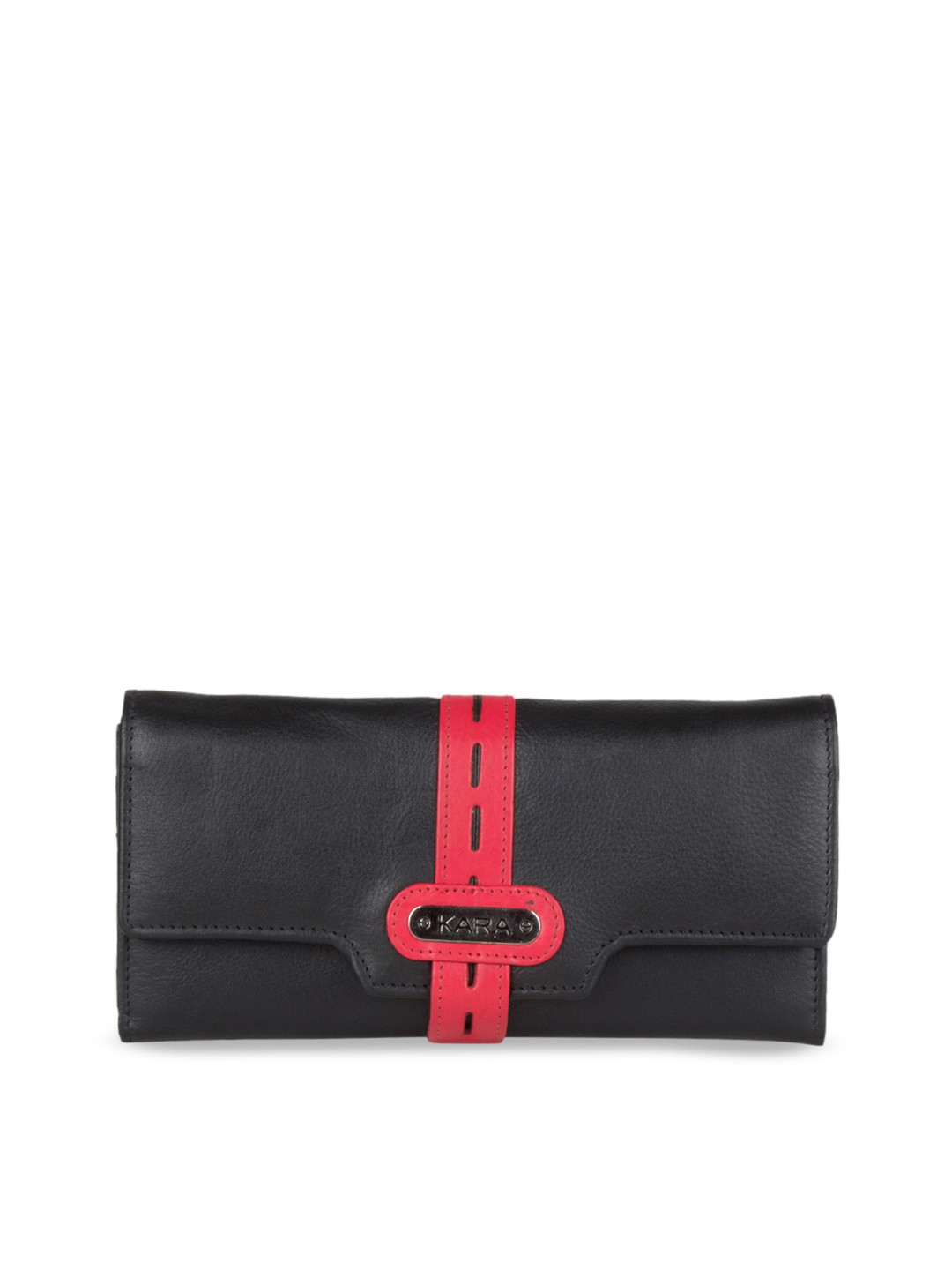 Kara Black & Red Leather Solid Purse Clutch