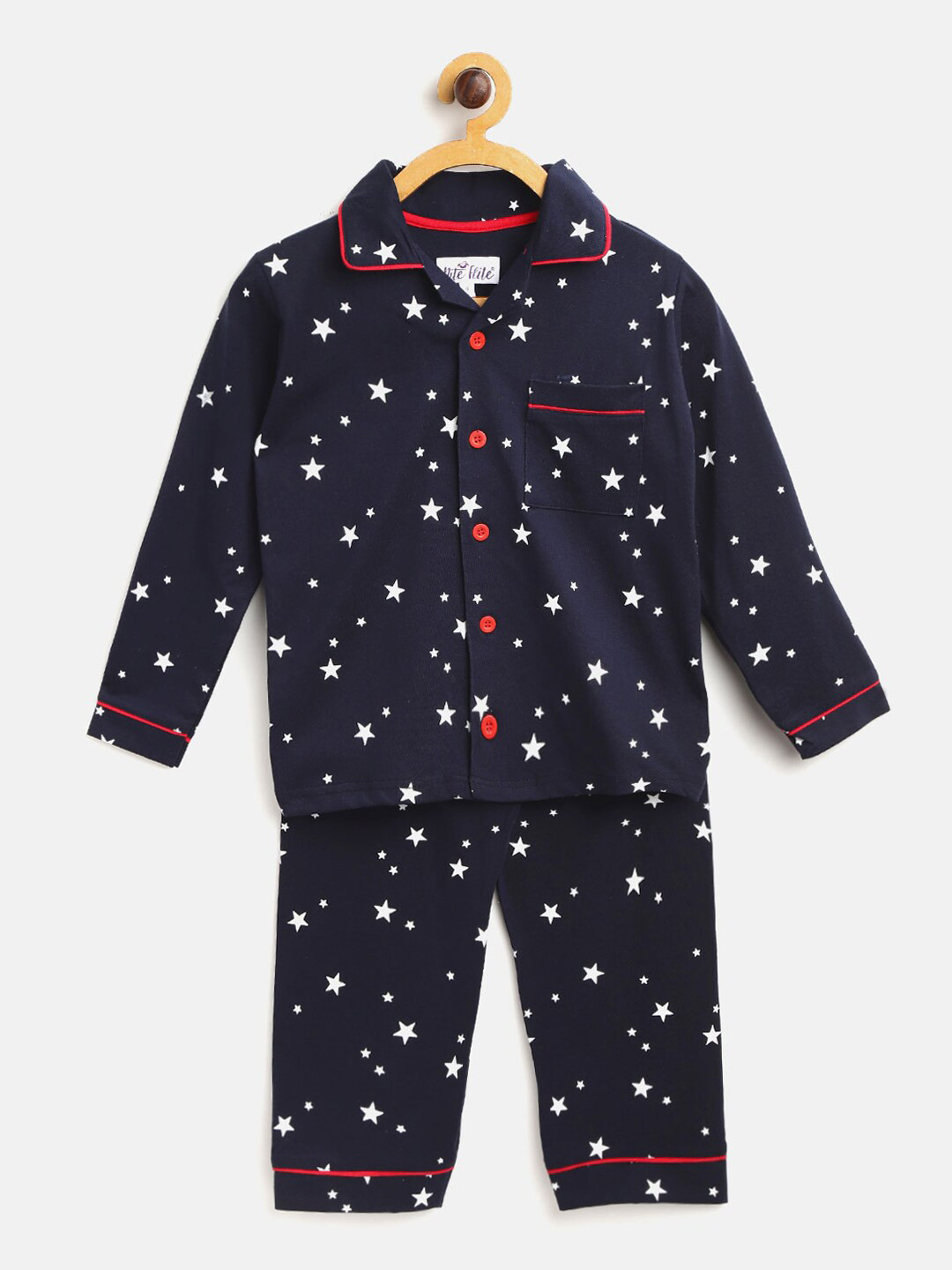 Nite Flite Boys Navy Blue & White Printed Night Suit