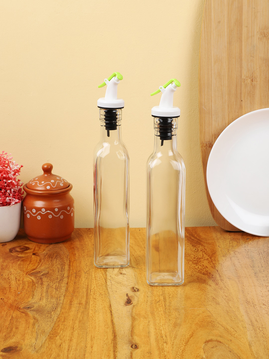 INCRIZMA Set Of 2 Transparent Glass Kitchen Oil Dispensers