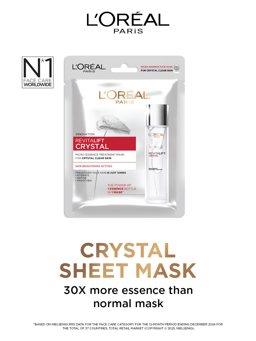 LOreal Paris Revitalift Crystal Micro-Essence Treatment Sheet Mask with Skin Brightening Actives - 25g