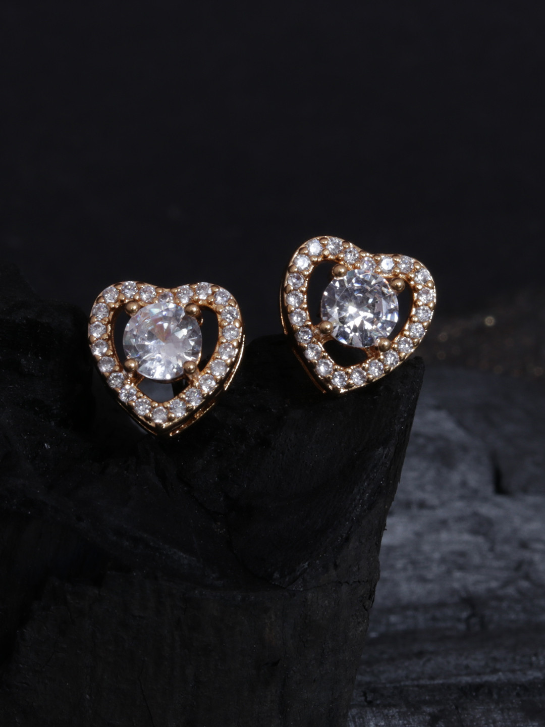 DressBerry Gold-Plated Cubic Zirconia Heart Shaped Studs
