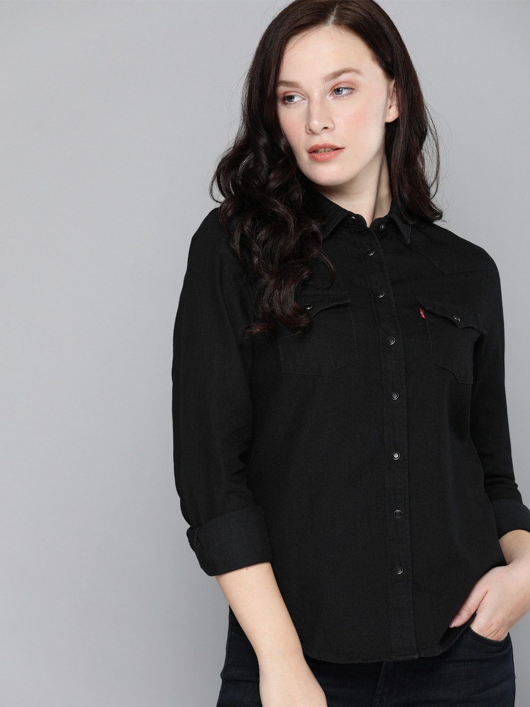 Levis Women Black Pure Cotton Casual Shirt