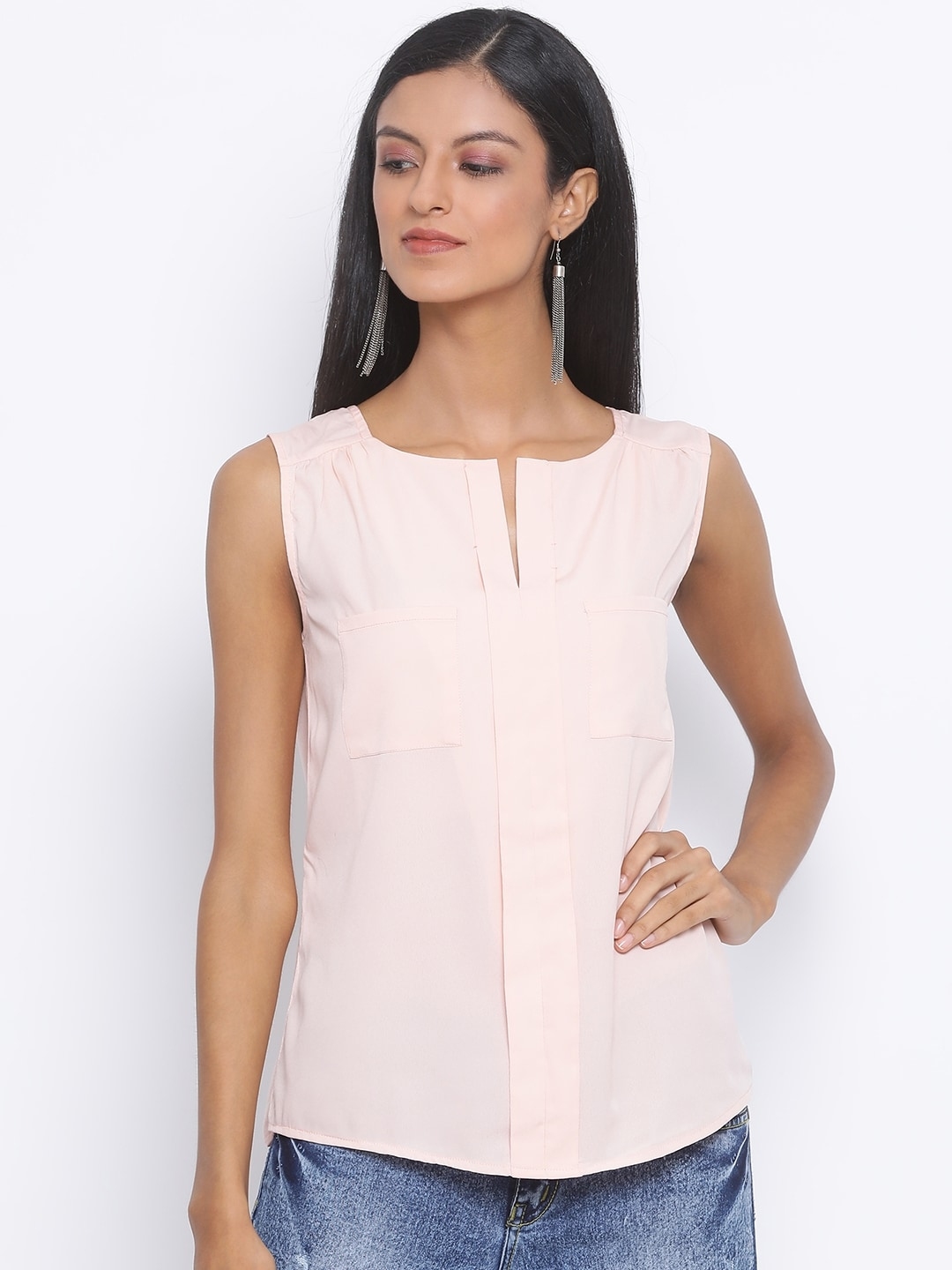 Oxolloxo Women Pink Solid Sleeveless Top