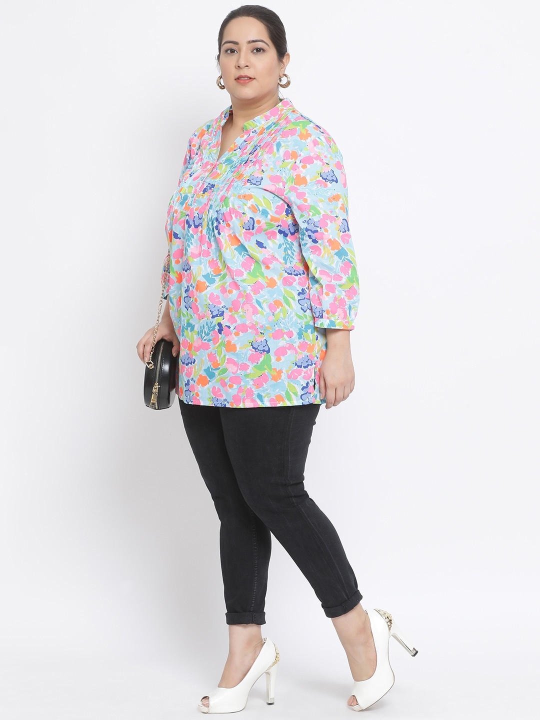 Oxolloxo Women's Blue & Green Printed Plus Size Tunic