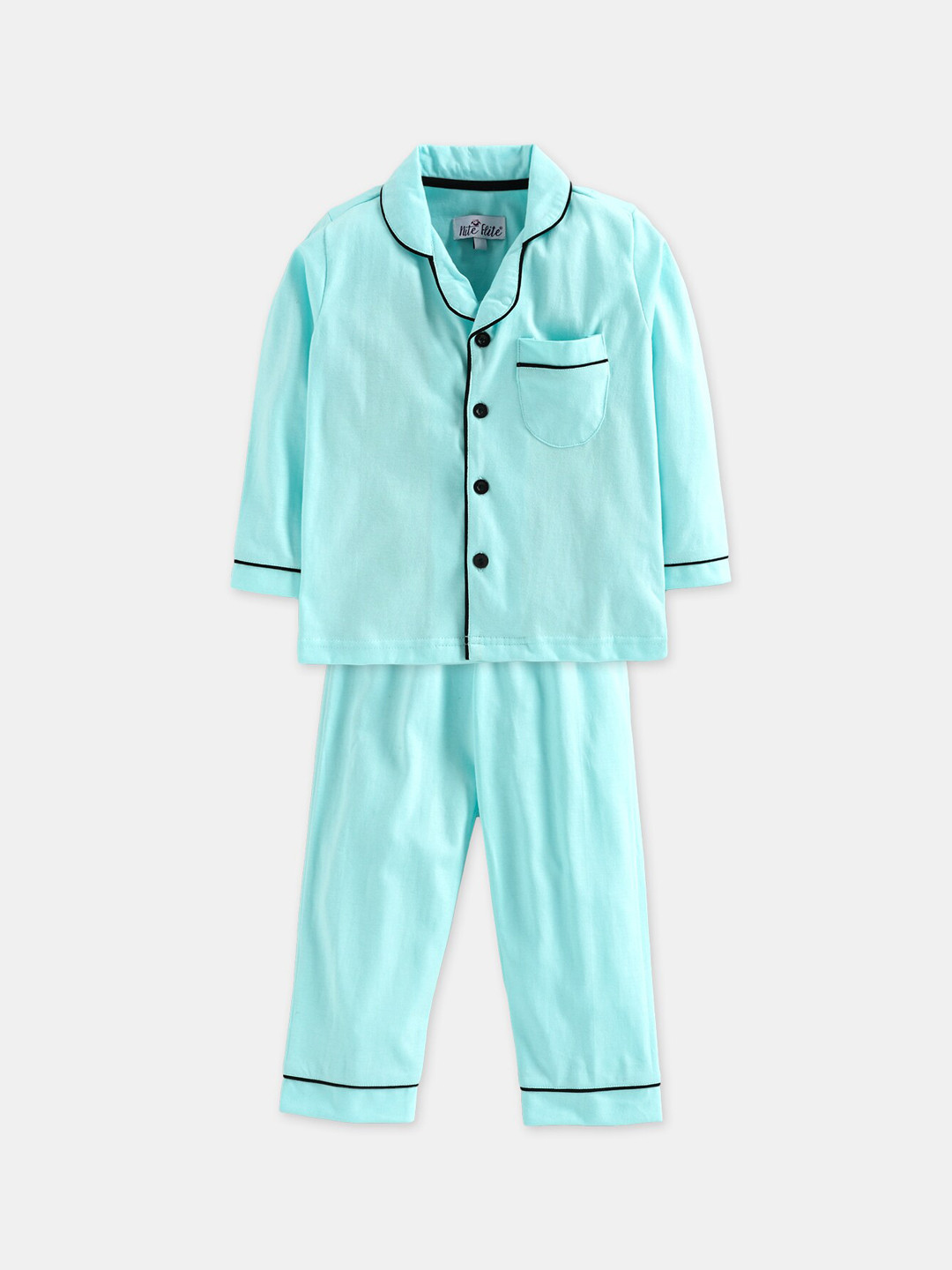 Nite Flite Unisex Kids Blue & Black Solid Night suit