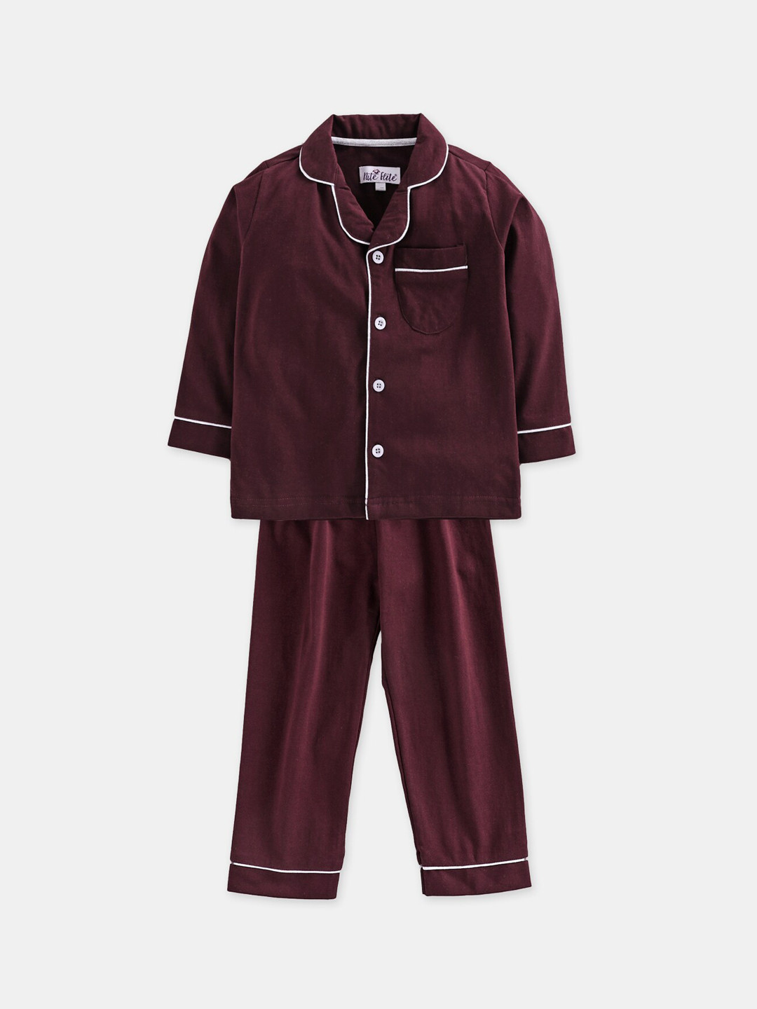 Nite Flite Kids Maroon Solid Night Suit