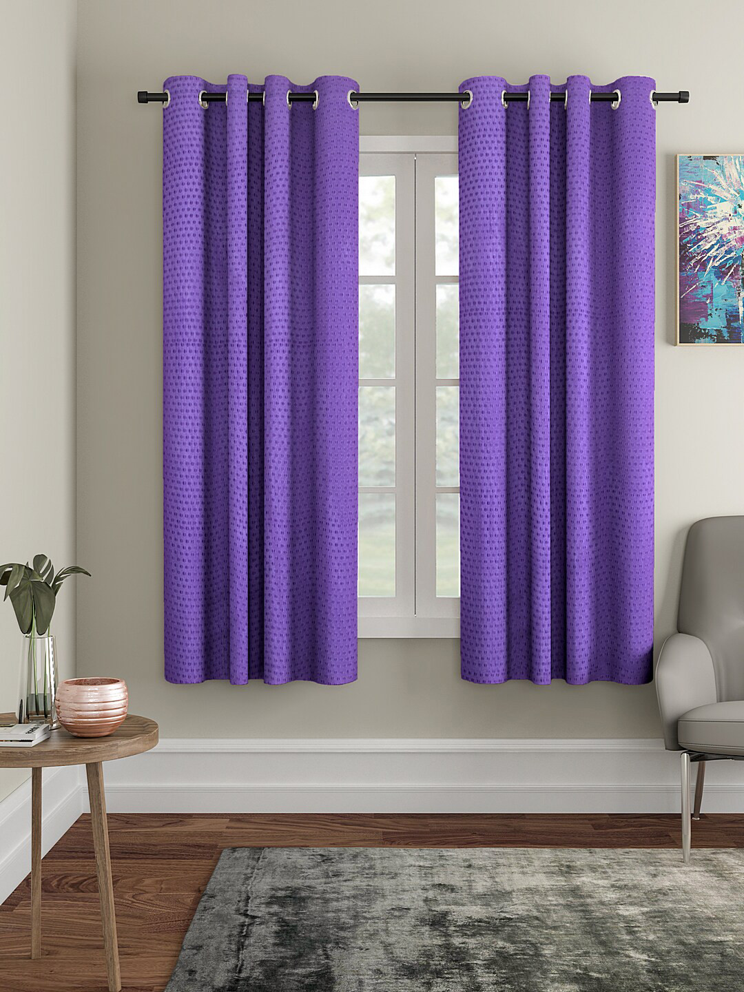 Cortina Lavender Set of 2 Polka Dots Embossed Window Curtains