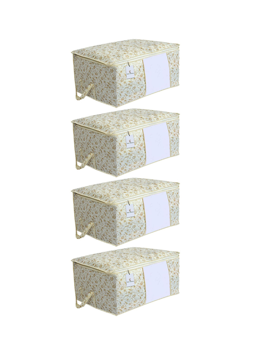Kuber Industries Set Of 4 White & Brown Metallic Printed Underbed Blanket Storage Covers