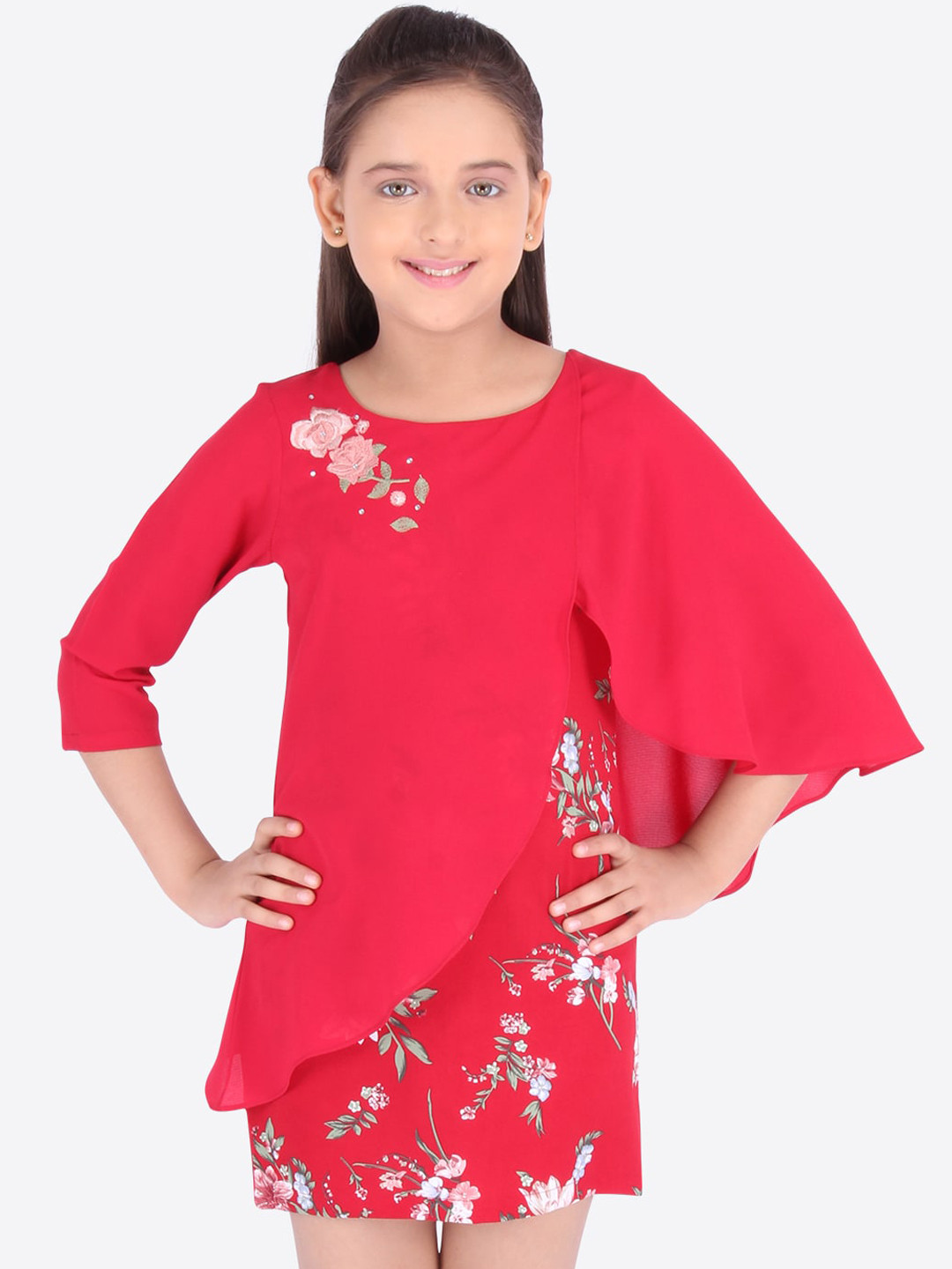 CUTECUMBER Girls Red Printed A-Line Dress