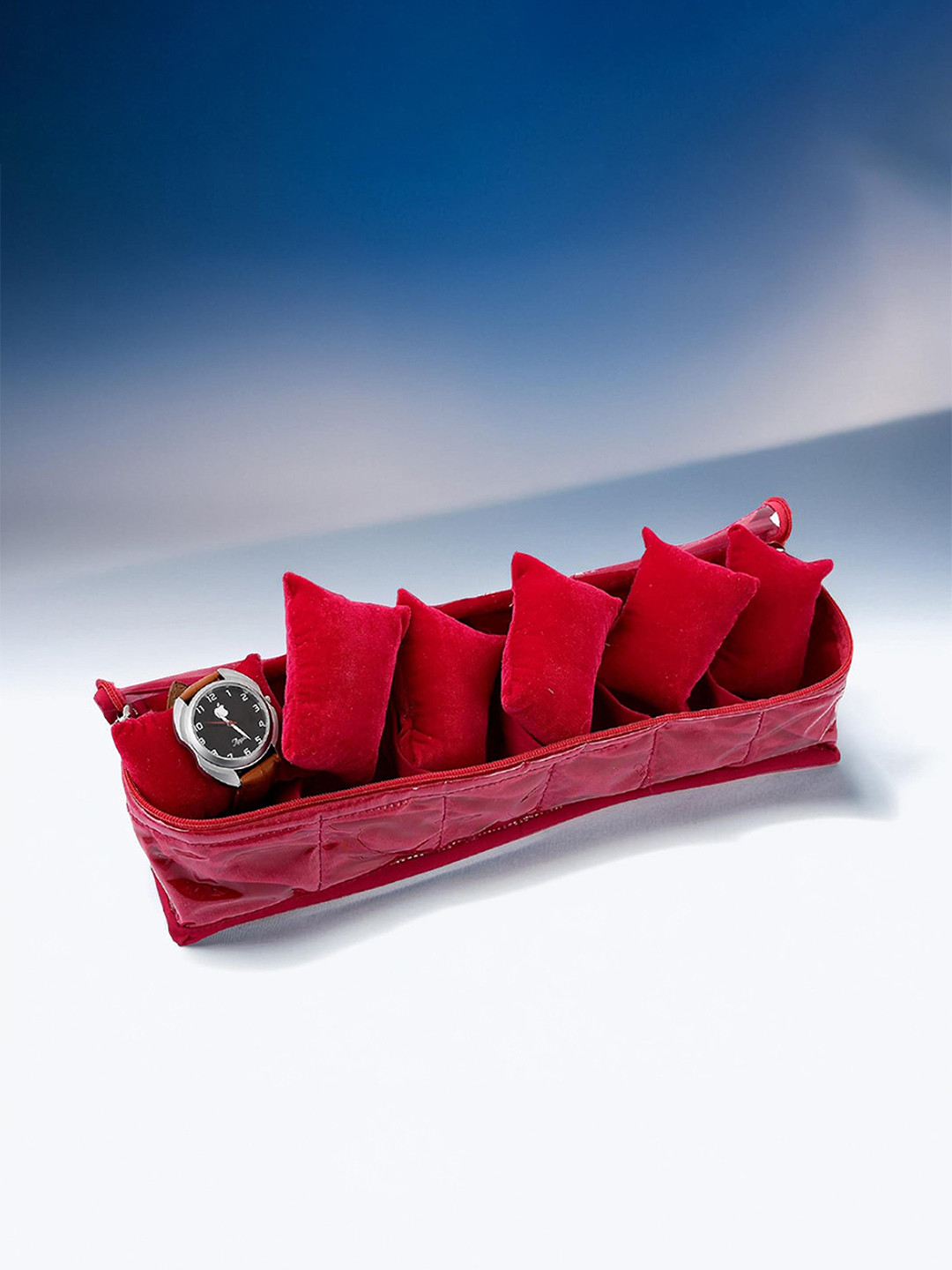 Kuber Industries Pink Transparent Top fabric Watch box Case