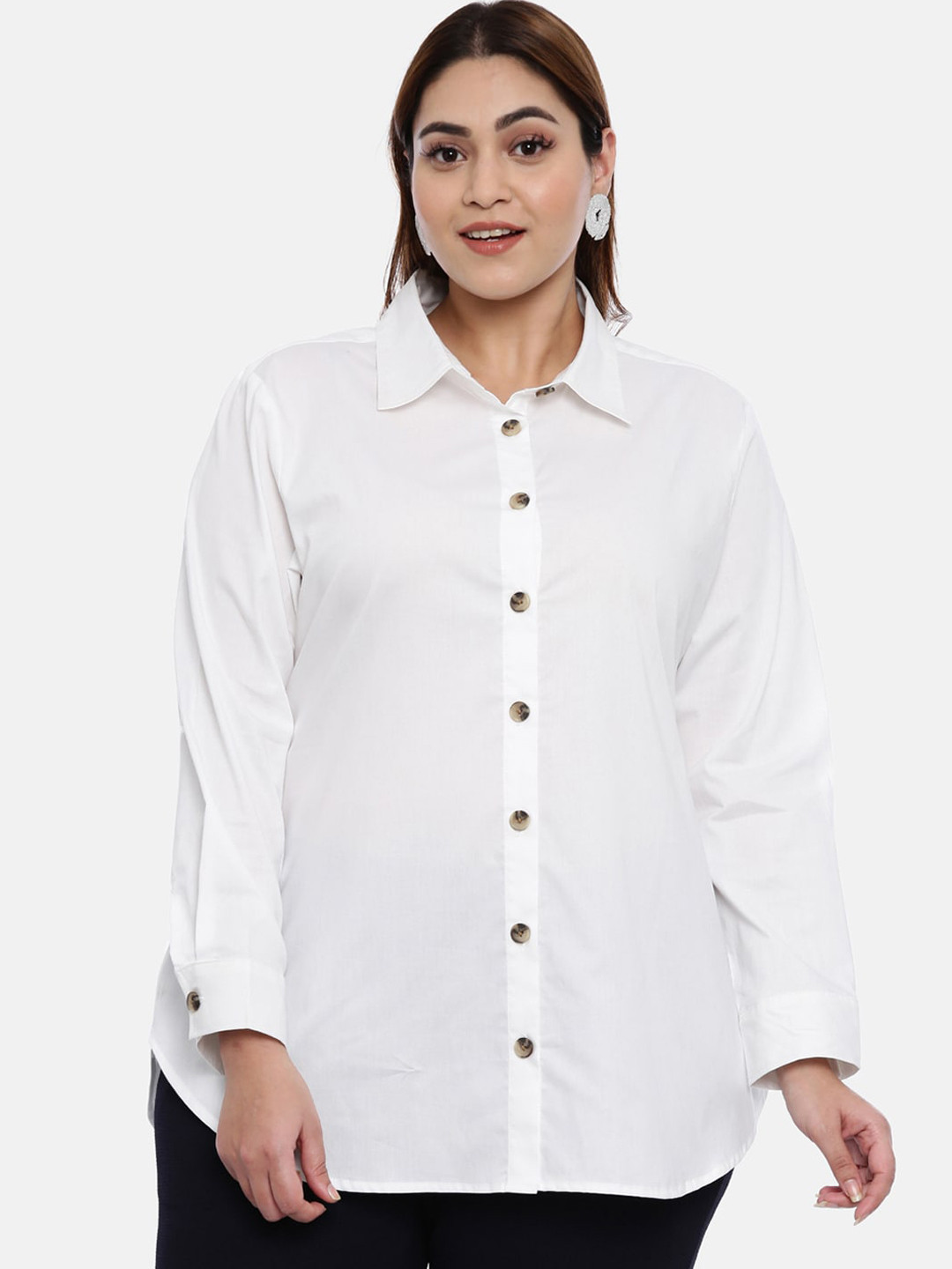 The Pink Moon Women White Plus Size Regular Fit Solid Semiformal Shirt
