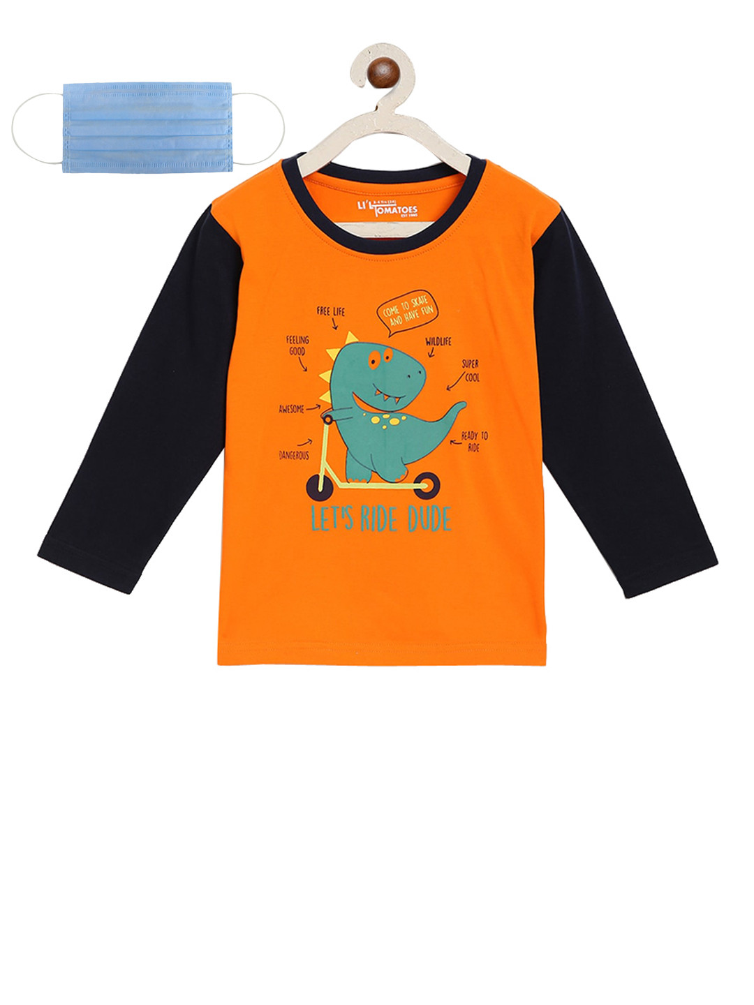 Lil Tomatoes Boys Orange Printed Round Neck T-shirt