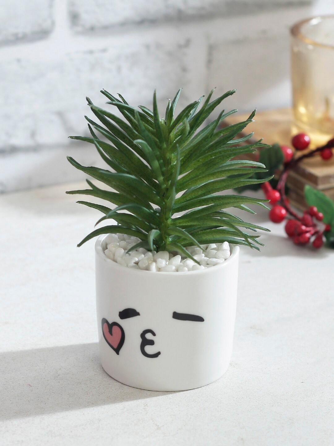TAYHAA Green Artificial Succulent Plant With White Pot