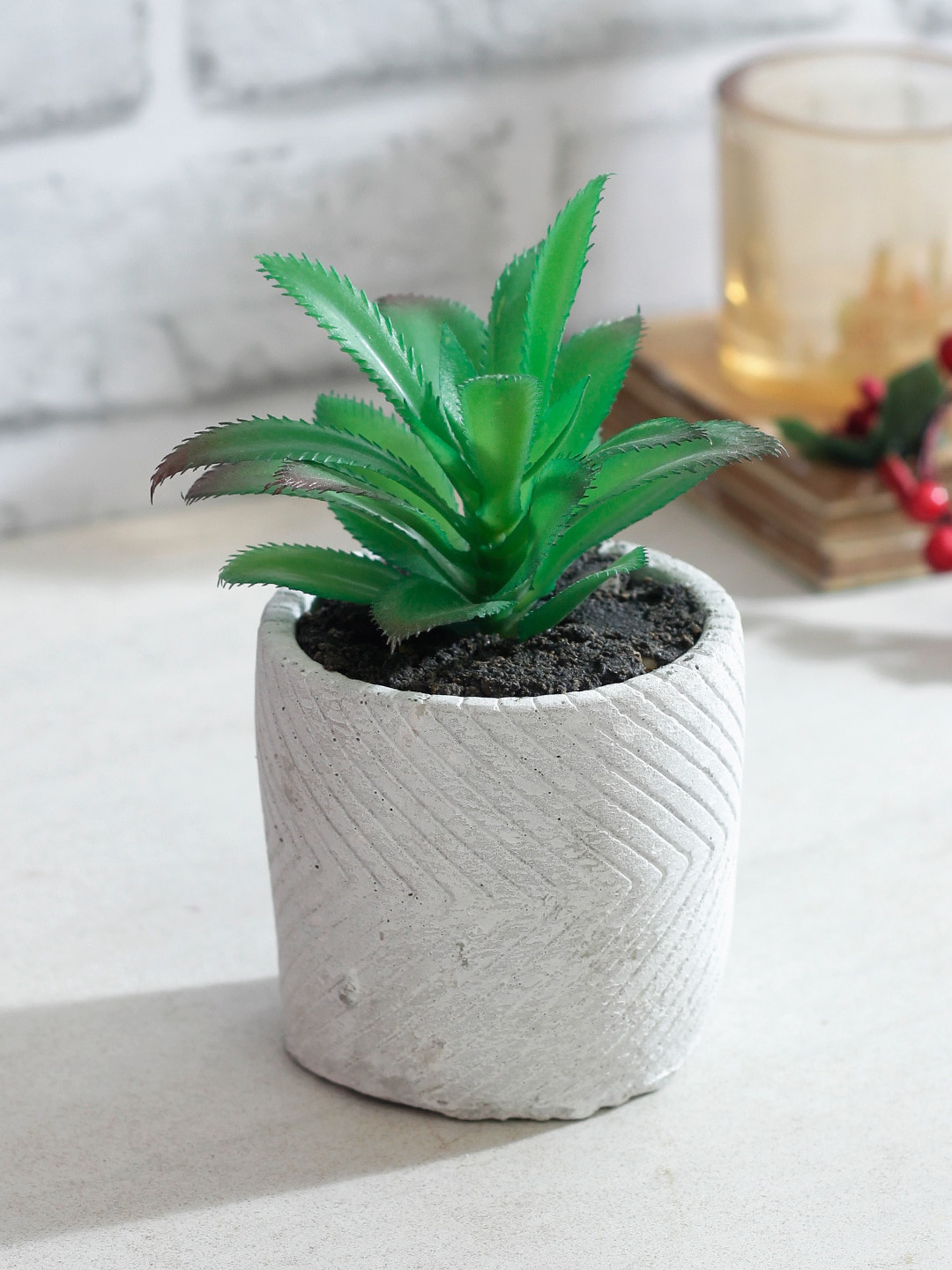 TAYHAA Green & White Artificial Bonsai Plant With Pot