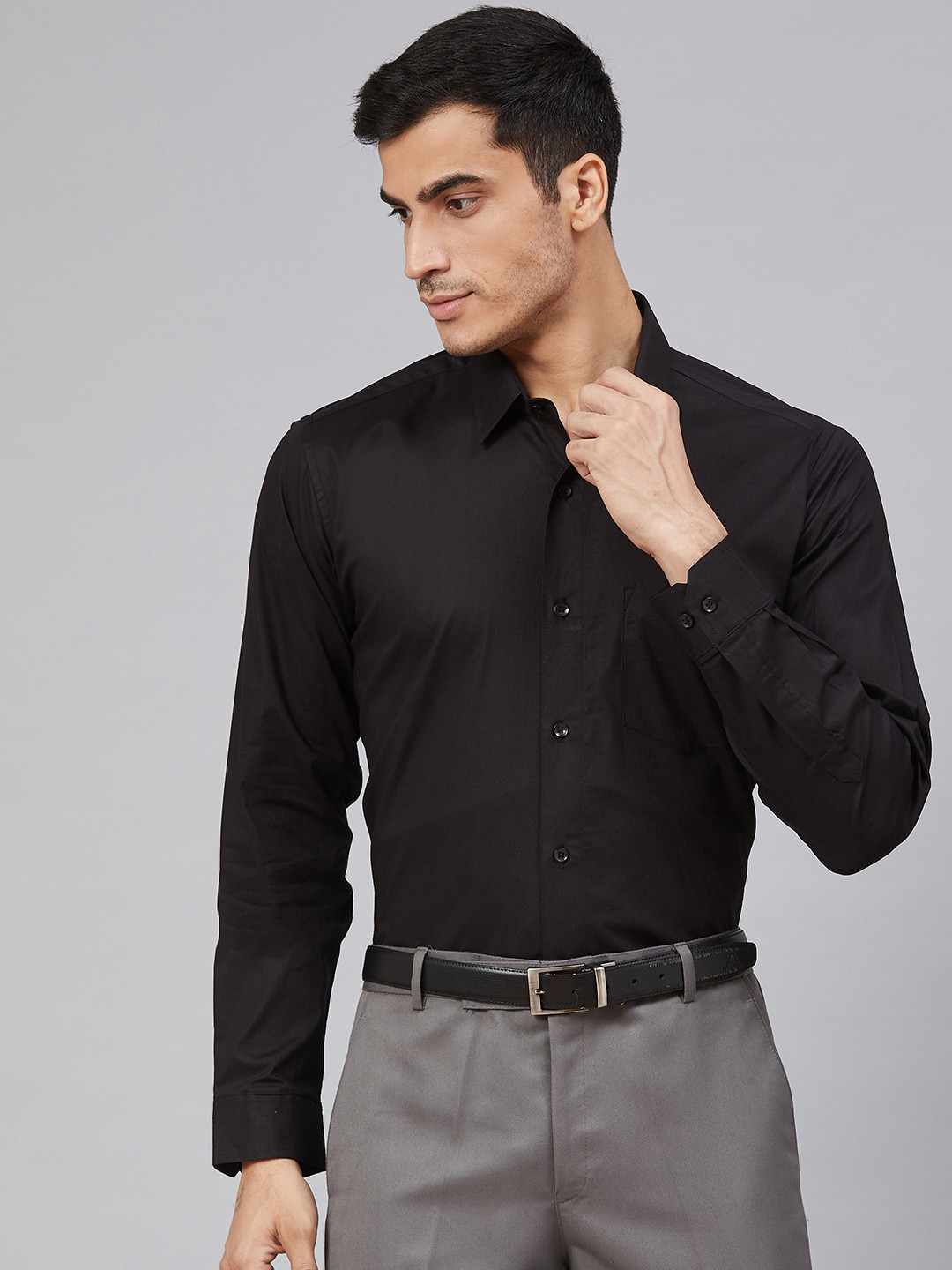 DENNISON Men Black Smart Slim Fit Water & Stain Repellent Solid Formal Shirt