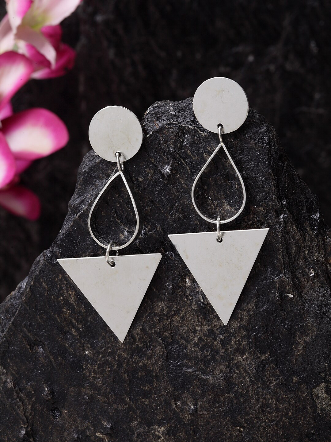 Madame Silver-Plated Triangular Handcrafted Drop Earrings