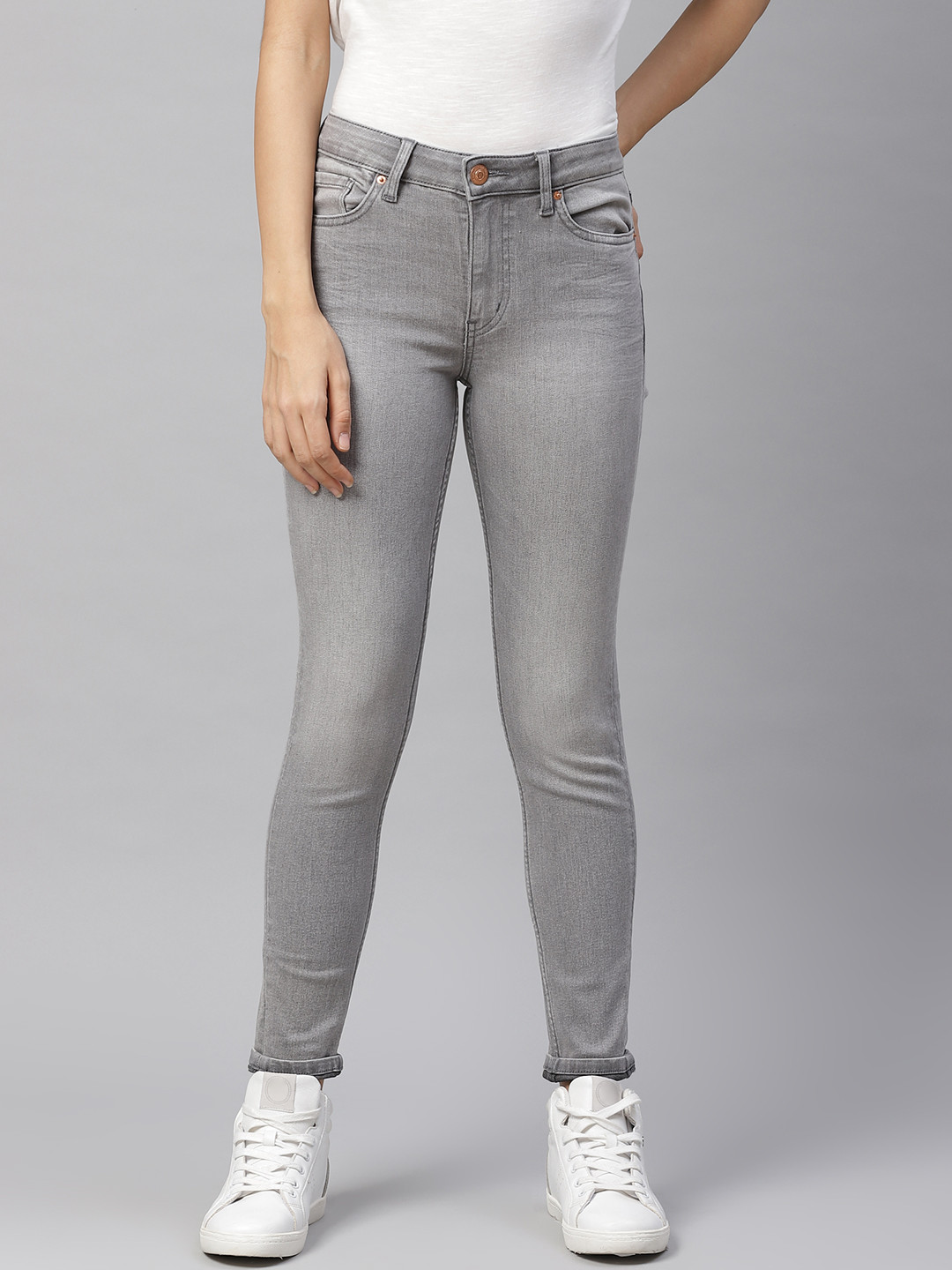 Marks & Spencer Women Grey The Ivy Skinny Fit Mid-Rise Clean Look Stretchable Jeans