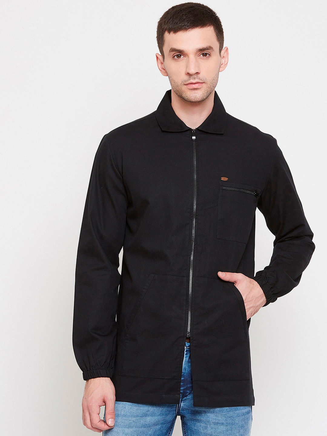 Crimsoune Club Men Black Solid Open Front Anti-Viral Shacket