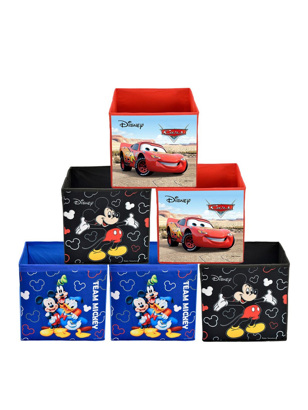 Kuber Industries Set Of 6 Disney Printed Foldable Large Size Multi-Utility Storage Cubes With Handle
