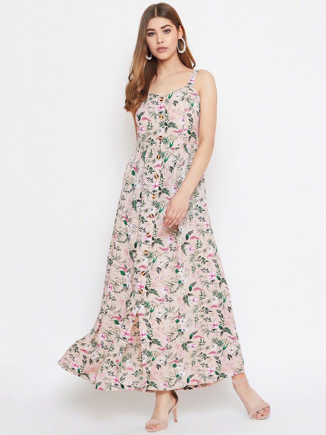 Berrylush Pink & lilac ash Floral Crepe Maxi Maxi Dress
