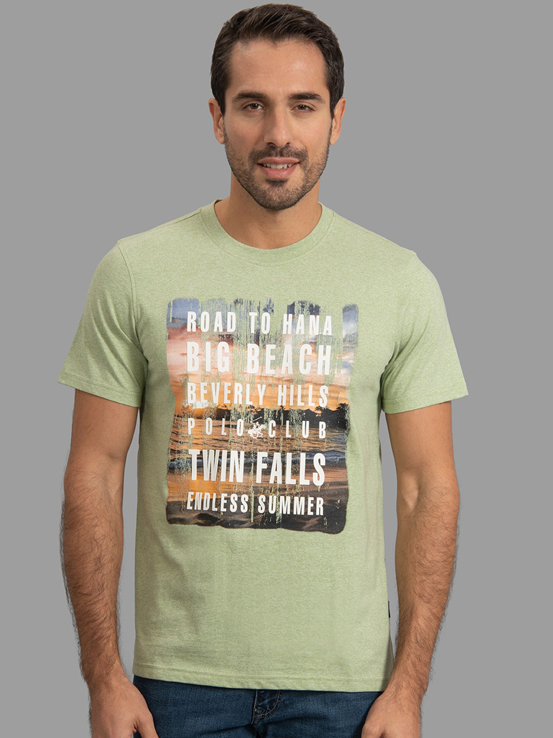 Beverly Hills Polo Club Men Green Printed Round Neck T-shirt