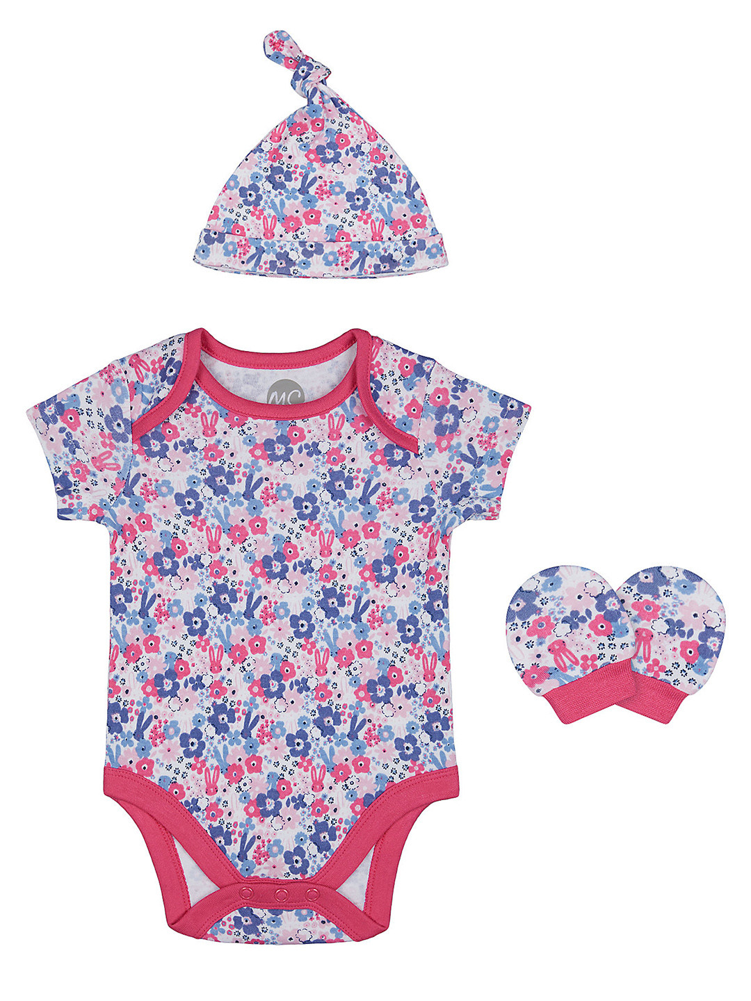 mothercare Infant Baby Multicoloured Printed Bodysuit with Beanie & Socks