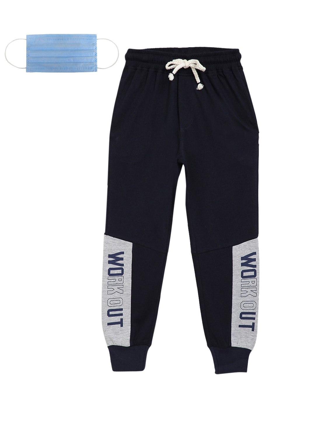 Lil Tomatoes Boys Navy Blue  Grey Colourblocked Straight-Fit Joggers