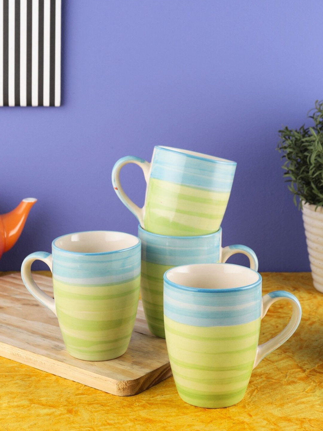 VarEesha Green Ceramic Microwave Safe 4 Piece Mugs-220ml