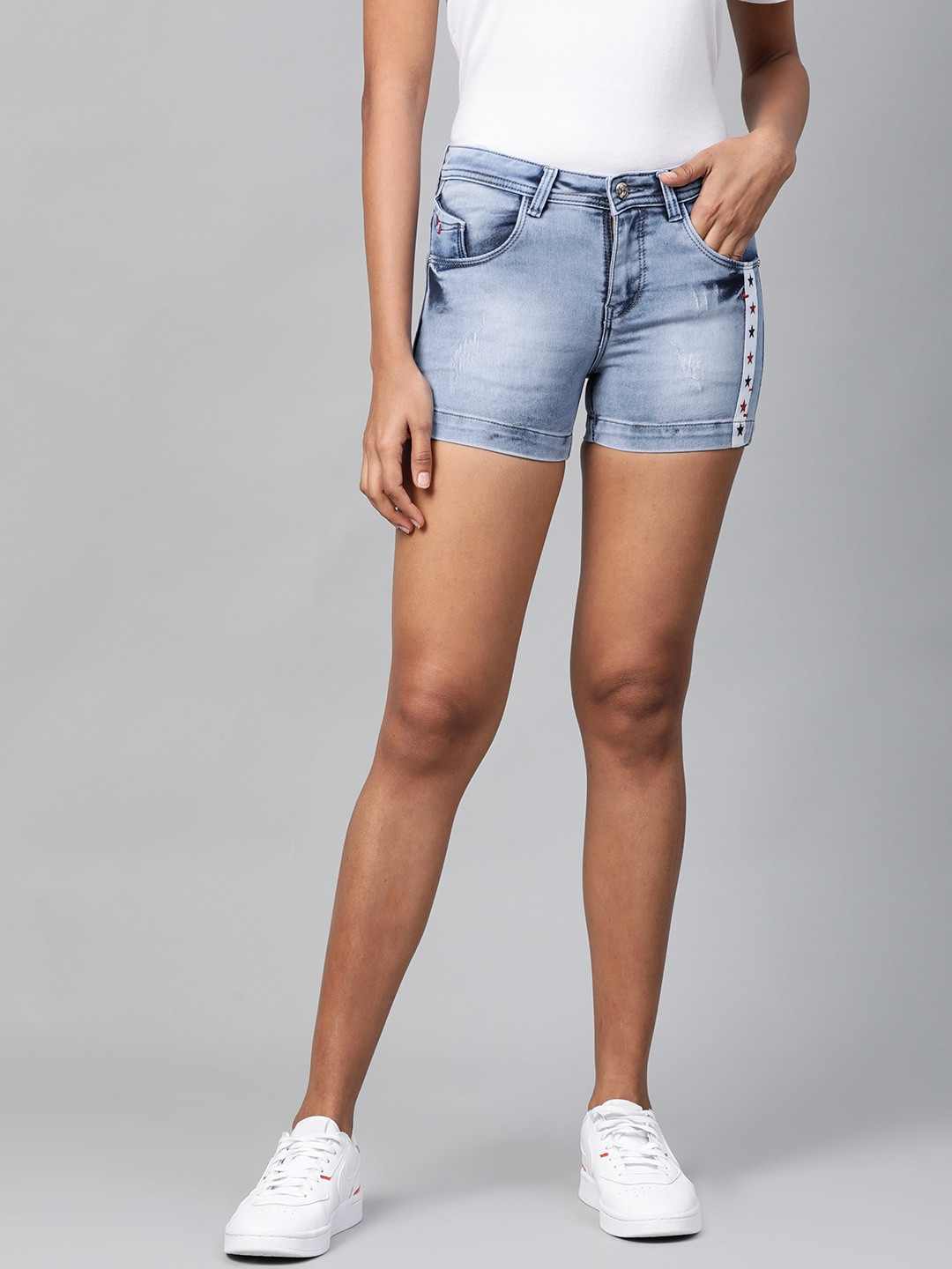 Orchid Blues Women Blue Washed Regular Fit Denim Shorts