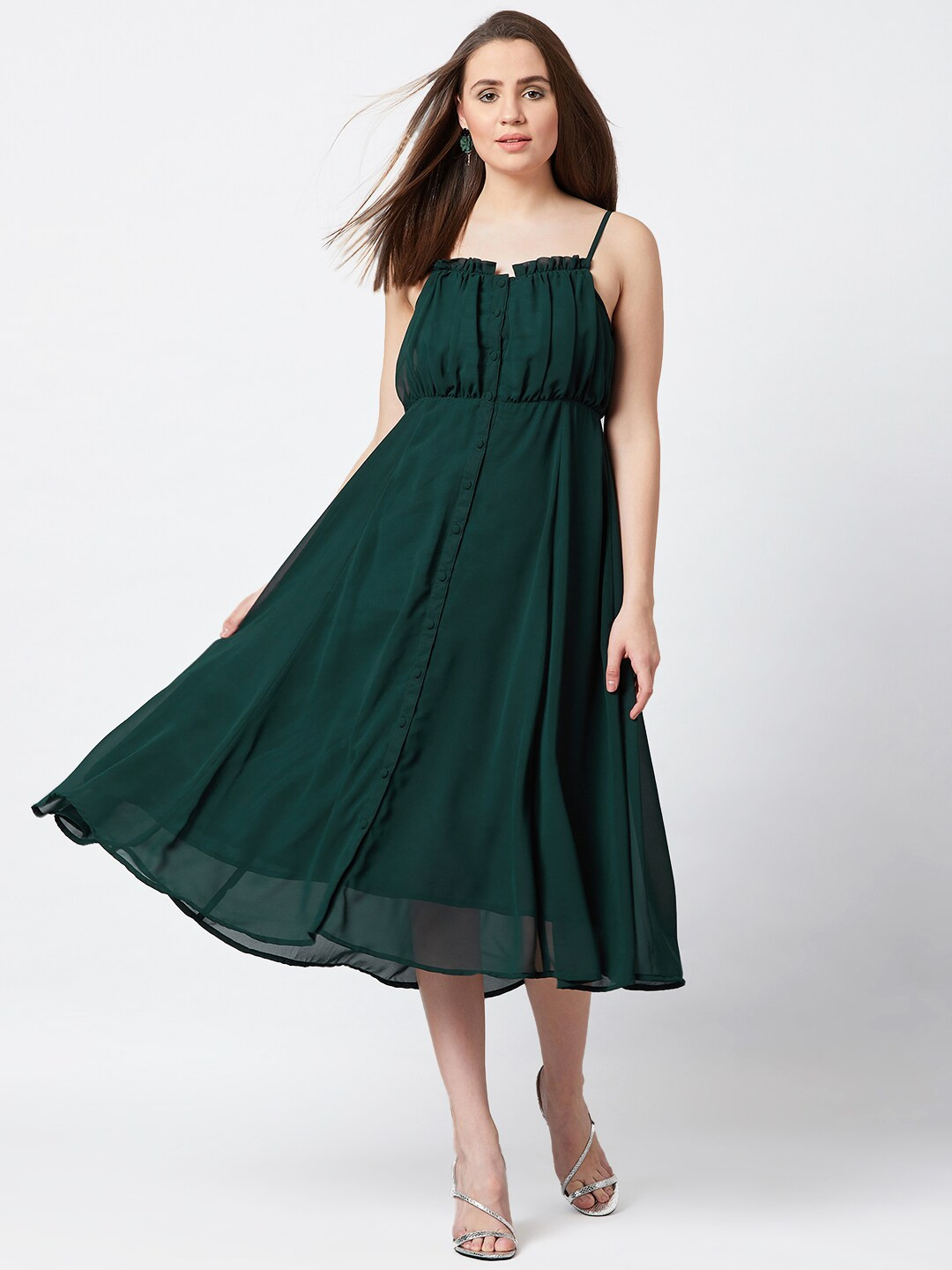PANIT Green Georgette Midi Dress