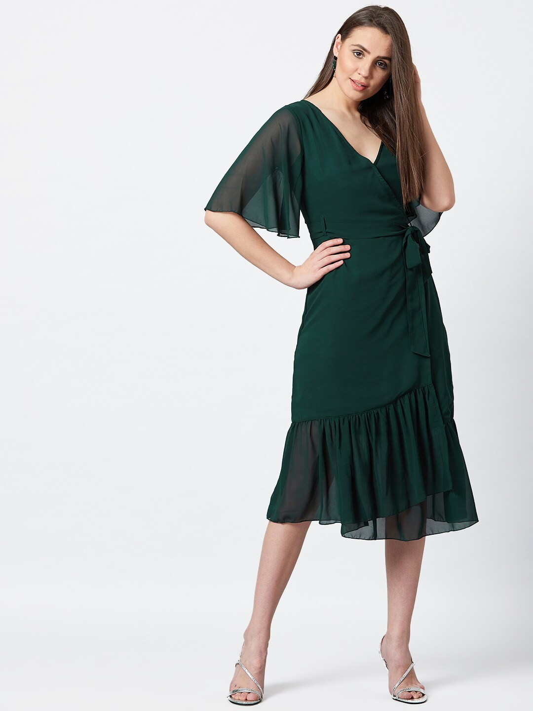 PANIT Green Georgette Midi Dress
