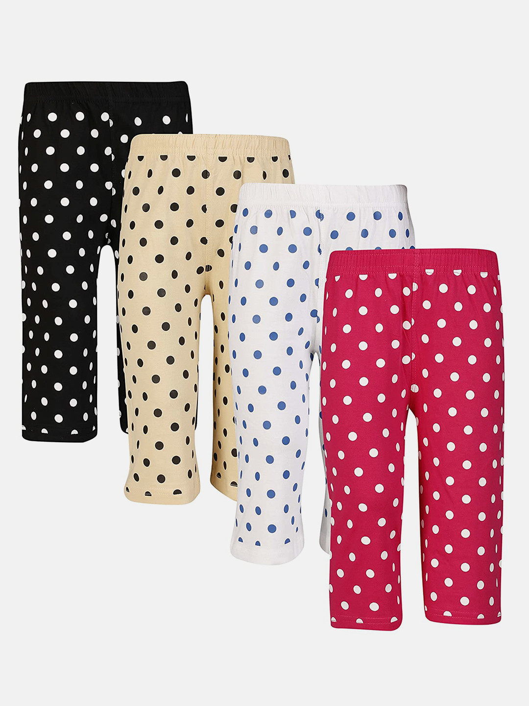 SINI MINI Girls Pack of 4 Cotton Polka Dots Print Lounge Capris