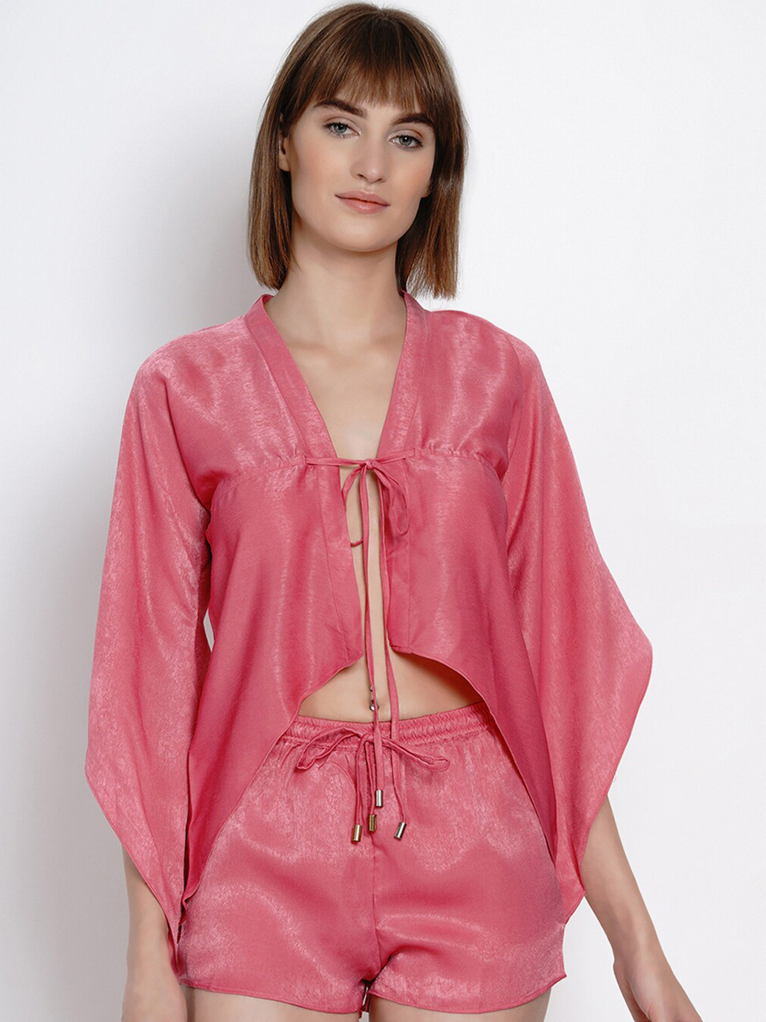Aoba Women Rose Pink Solid Robe