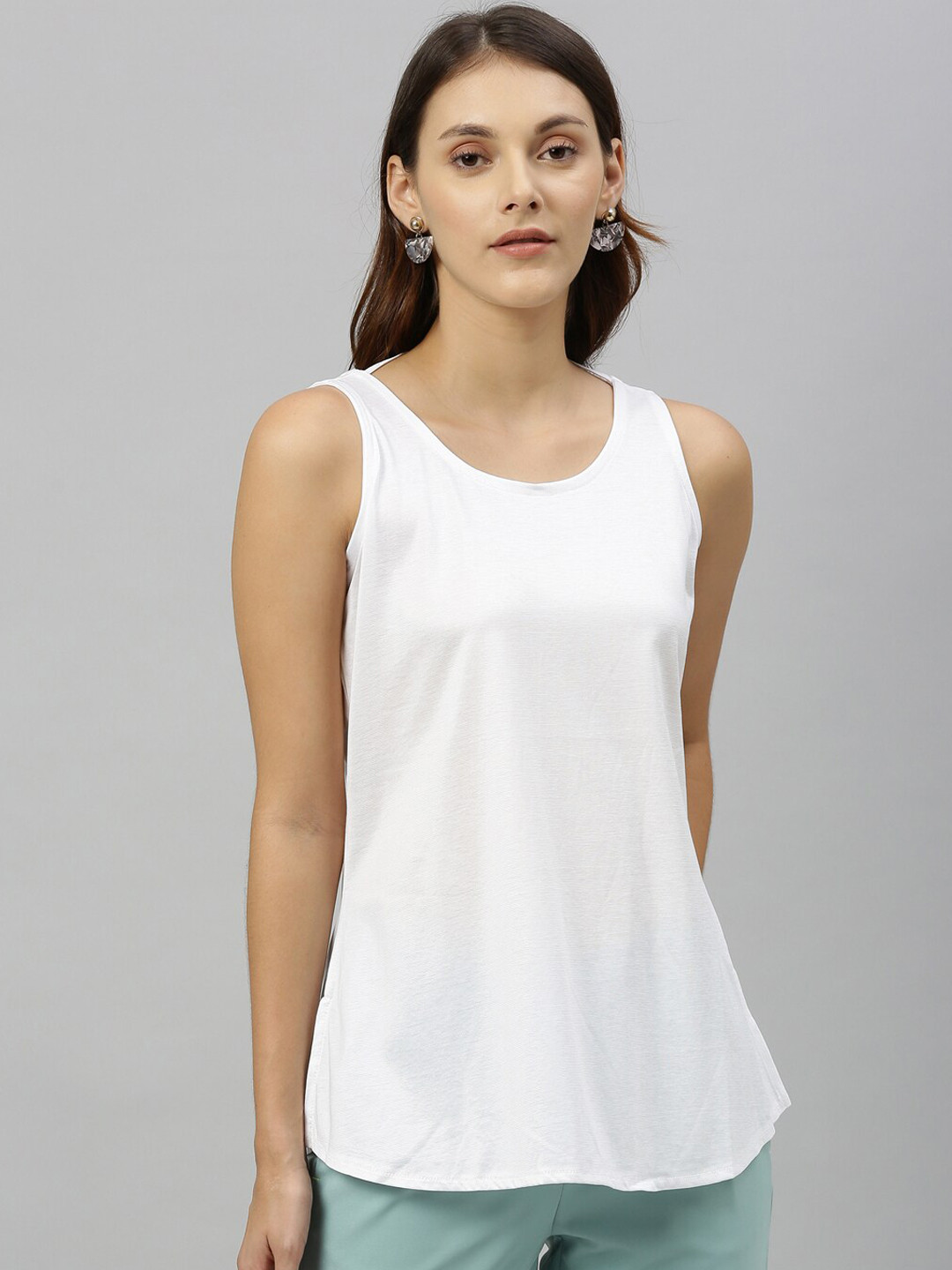 RAREISM Women White Solid Pure Cotton Tank Pure Cotton Top