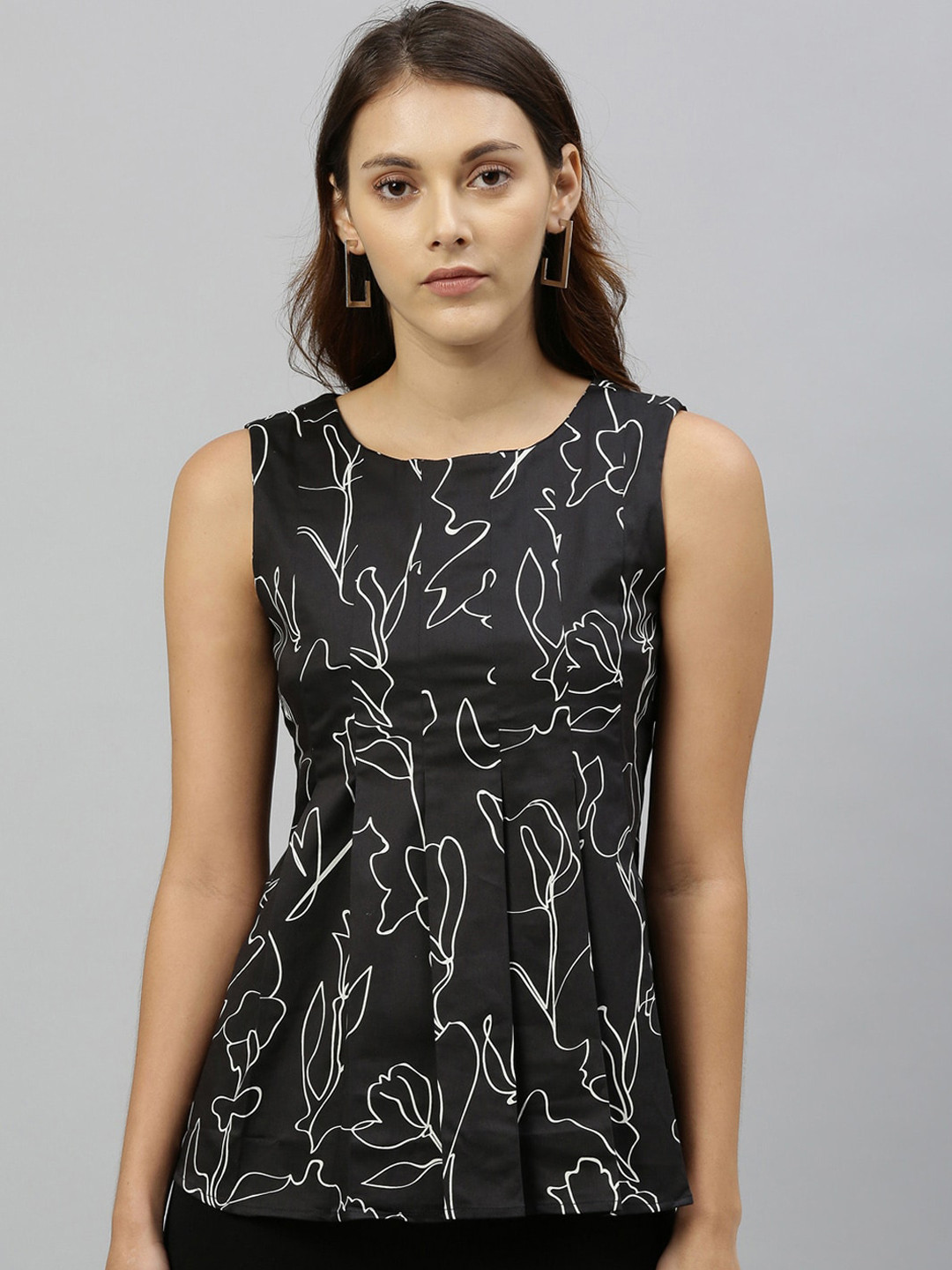 RAREISM Women Black Abstract Print Peplum Top