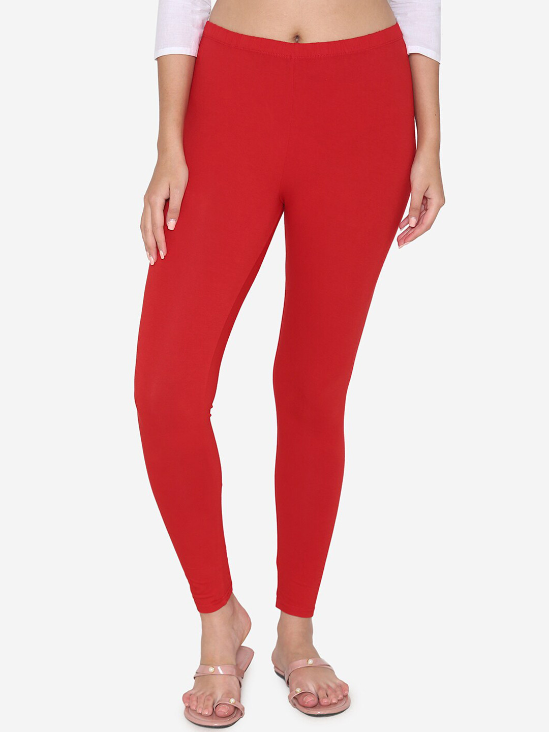 Vami Women Red Solid Ankle-Length Stretchable Leggings