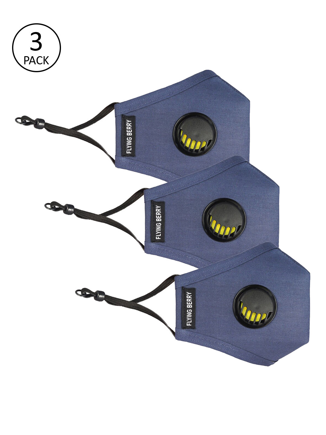 FLYING BERRY Unisex Blue Pack Of 3 Reusable 5-Ply Protective Outdoor Masks with Filter